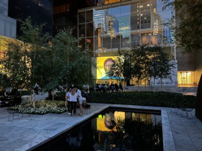Outdoor film screening in the Abby Aldrich Rockefeller Sculpture Garden, MoMA. Photo by Rajendra Roy